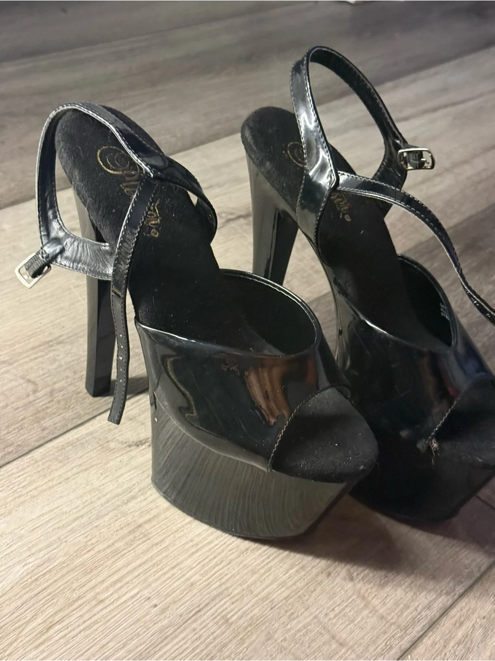PLEASER US 9 high heels dancing Black Patent High Heel Platform Sandals